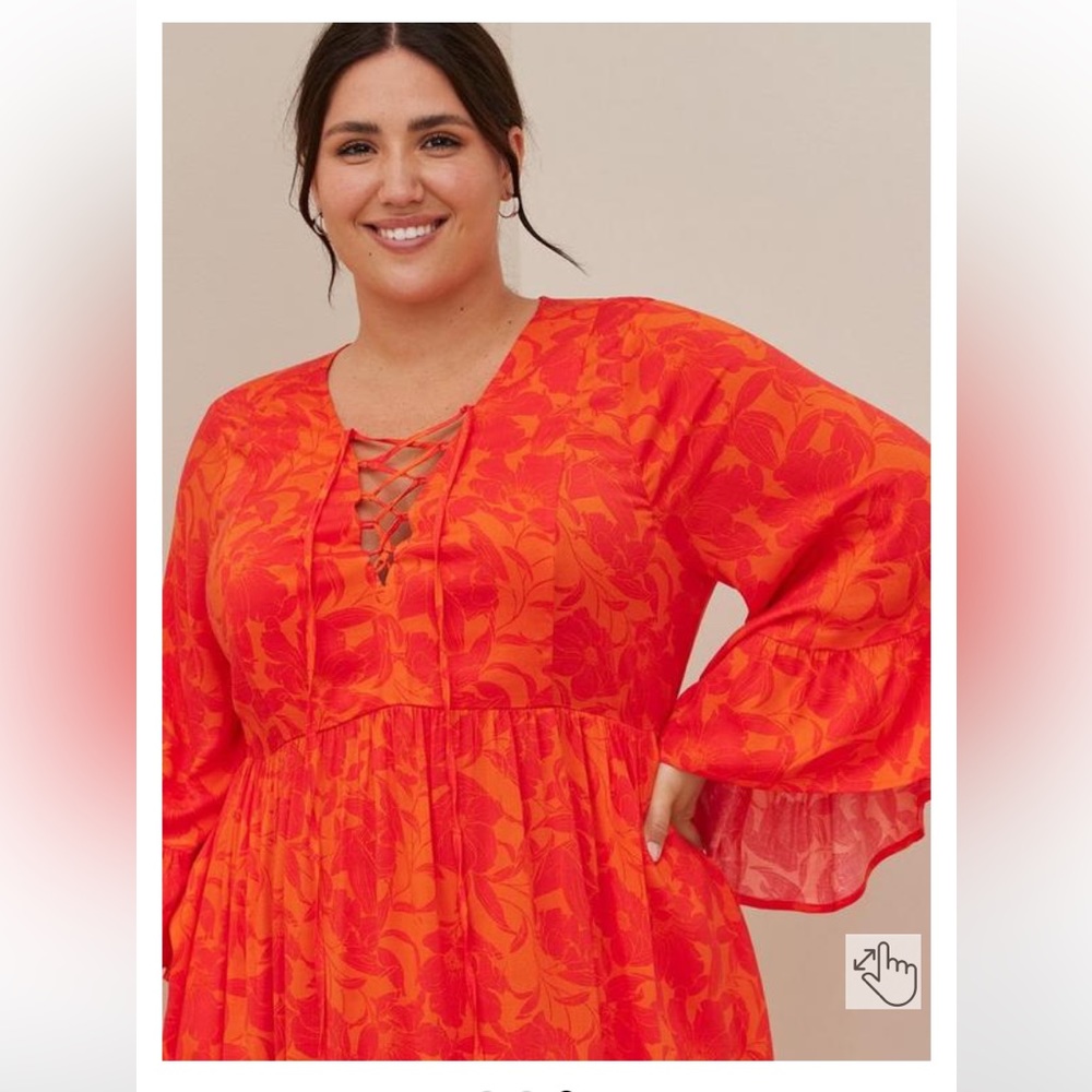 Torrid Lace Up High-low Babydoll Dress. Stretch Challis Floral Orange.